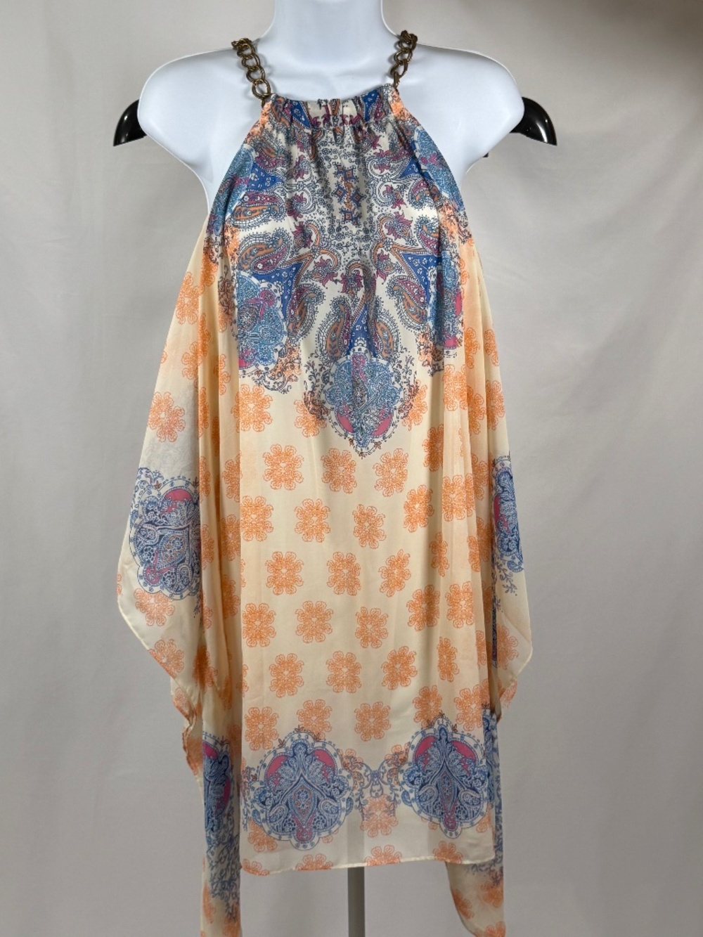 Bisou Bisou Paisley Chain Halter Boho Tunic Dress Size 8